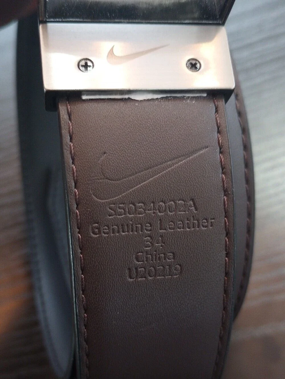 Nike Men's Dark Brown Genuine Leather Belt with Silver Buckle